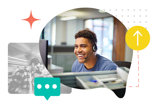 A cheerful Call Experts customer service representative wearing a headset in a modern office environment, providing answering services that support your callers and grow your business.