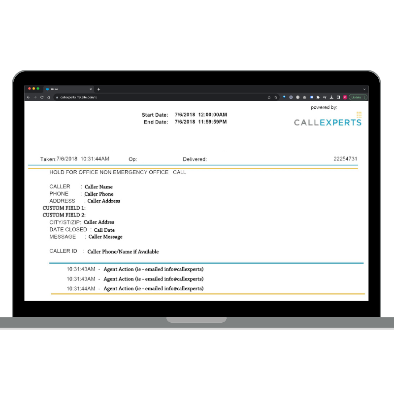 A screenshot of conversation on a laptop, displaying a call center report.